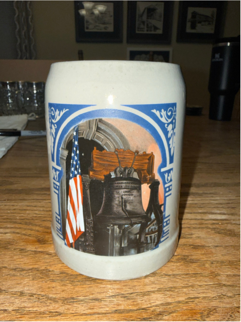 Gerz 0.5L Ceramic Beer Stein Mug with Liberty Bell and American Flag